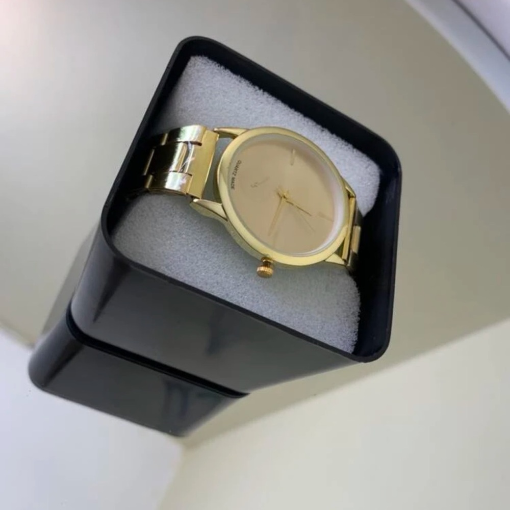 New Luxury Gold Unisex Minimalist Round Pointer Quartz Made Chain Link Watch - Picture 11 of 16